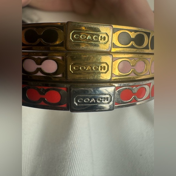 Coach Bangle Bracelet Set (3) - Red, Pink, Black - Picture 2 of 6